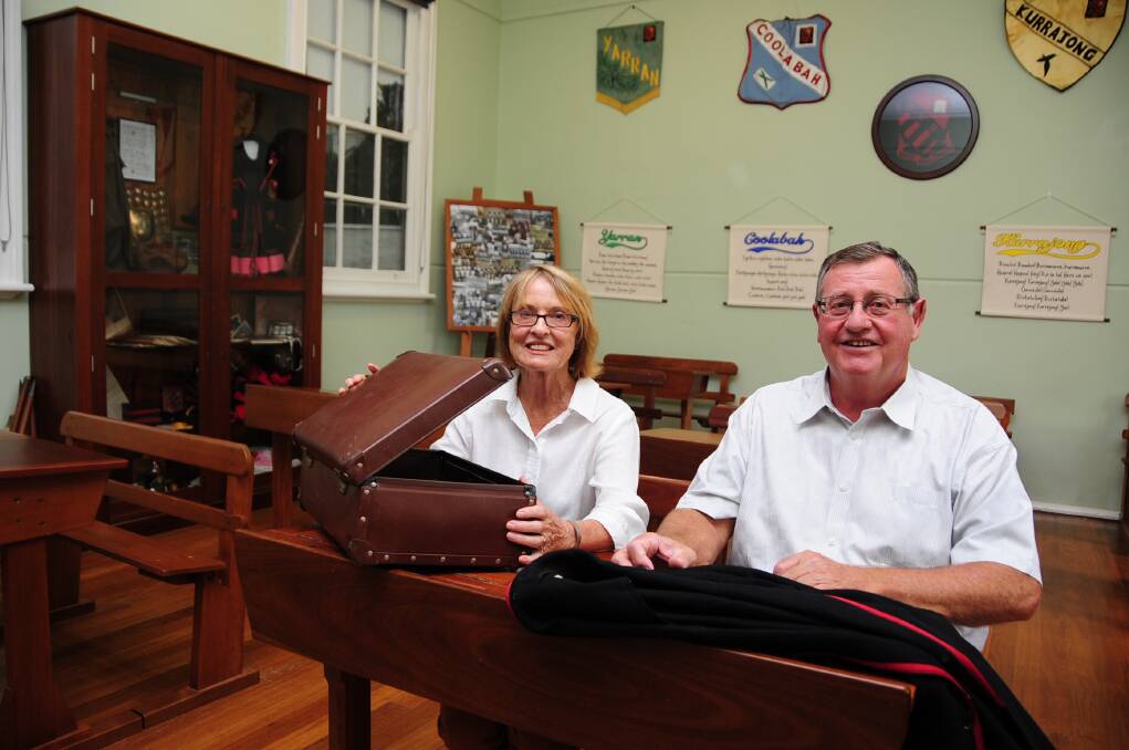 Janet Rice and Grahame Marchant from the Dubbo High School class of 1965 recall their school days in their former classroom ahead of a reunion in May.                 Photo: BELINDA SOOLE
