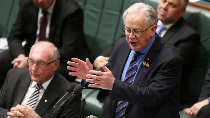 Trade Minister Andrew Robb spruiks the China free trade deal in Parliament. Photo: Alex Ellinghausen