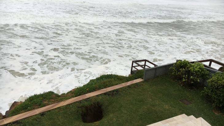 A sinkhole has opened on the lawn in front of Brian Vegh's Collaroy unit. Photo: Brian Vegh
