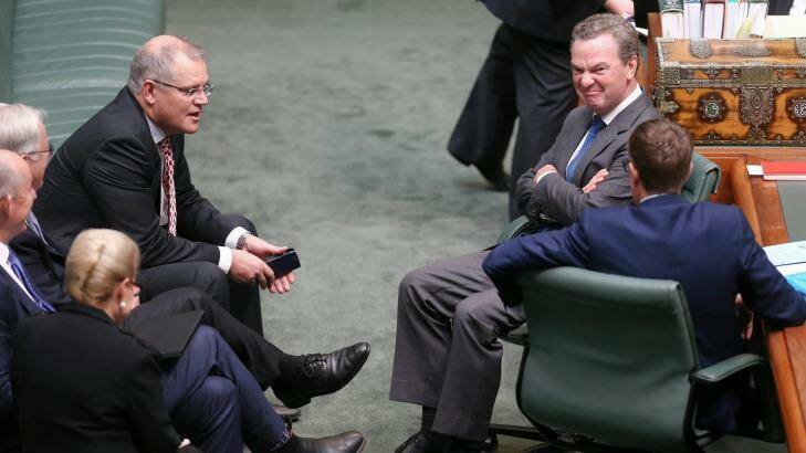 The government's leader of the house, Christopher Pyne (right), did not try to defend Mr Brough but instead gagged the debate in Parliament. Photo: Andrew Meares