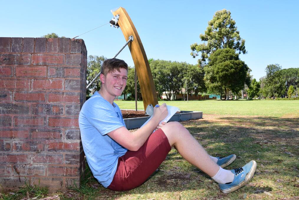 Dubbo Christian School's Laughlan Skinner has been busily studying for the HSC English exam on Monday. Photo: BELINDA SOOLE
