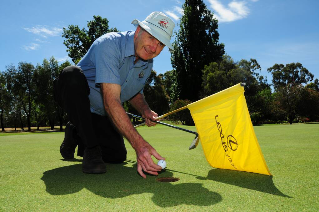 Arthur Hosking on the 11th hole at Dubbo Golf Club, where he landed a hole-in-one on Monday. 				    Photo: GREG KEEN