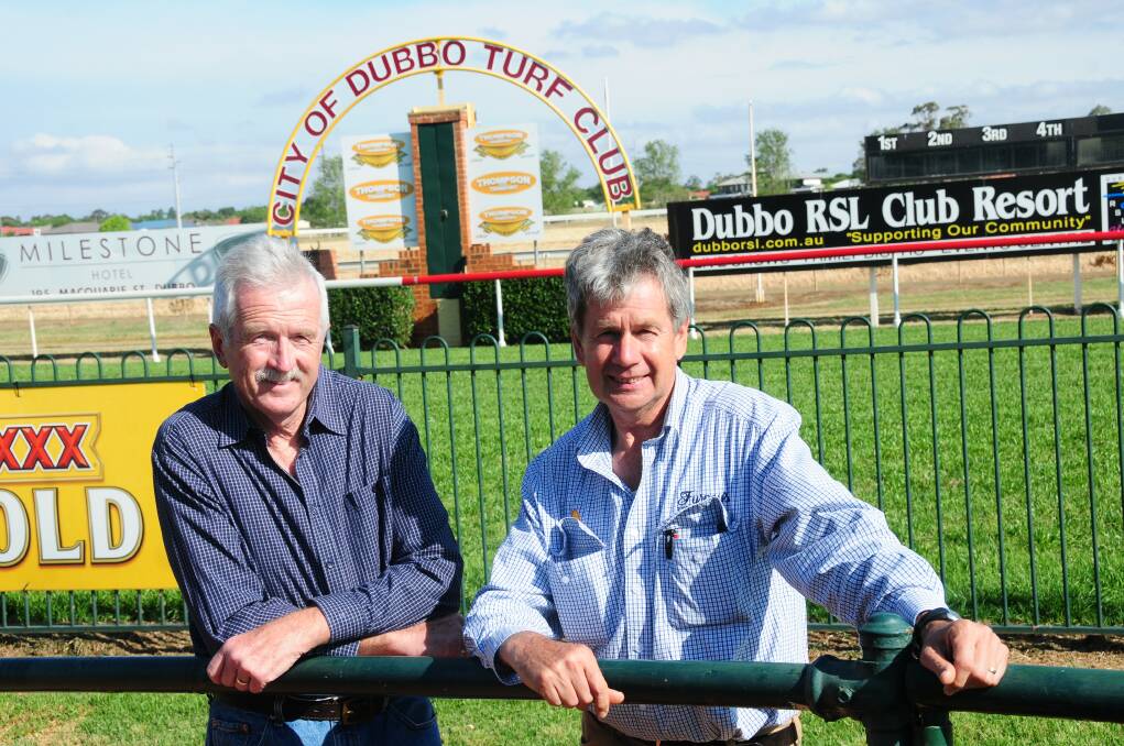 Racing NSW Country chief executive Brian Judd with new Dubbo Turf Club chairman Michael Edwards at Dubbo Racecourse on Monday.  
Photo: GREG KEEN