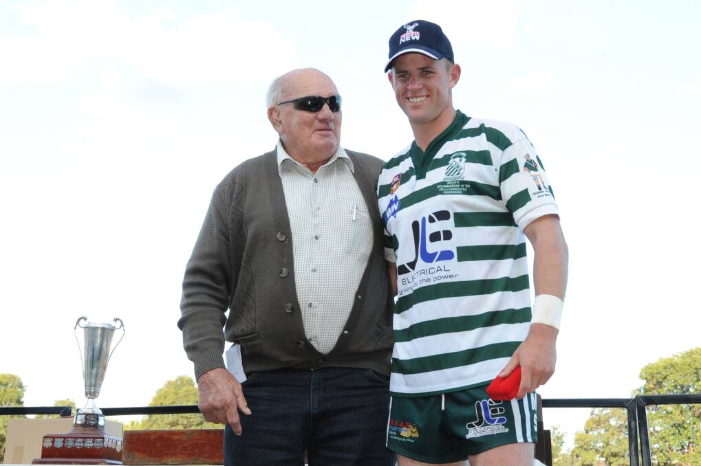 Bob Weir with the man that won the medal named in his honour, CYMS five-eighth Blake Tremain-Cannon. 		 Photo: BELINDA SOOLE