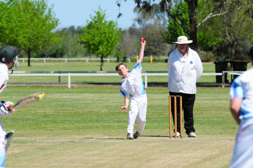 Dubbo s Rhys French destroyed the Mudgee batting lineup yesterday, taking three wickets. 	Photos: Greg Keen