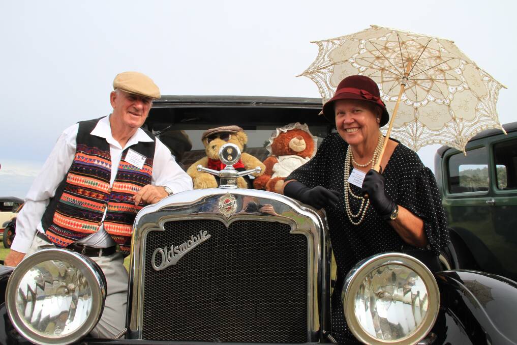 Roger Rich and Barb Elton like to dress the part when they go on a historic car rally.				 Photo: MICHELLE BARKLEY