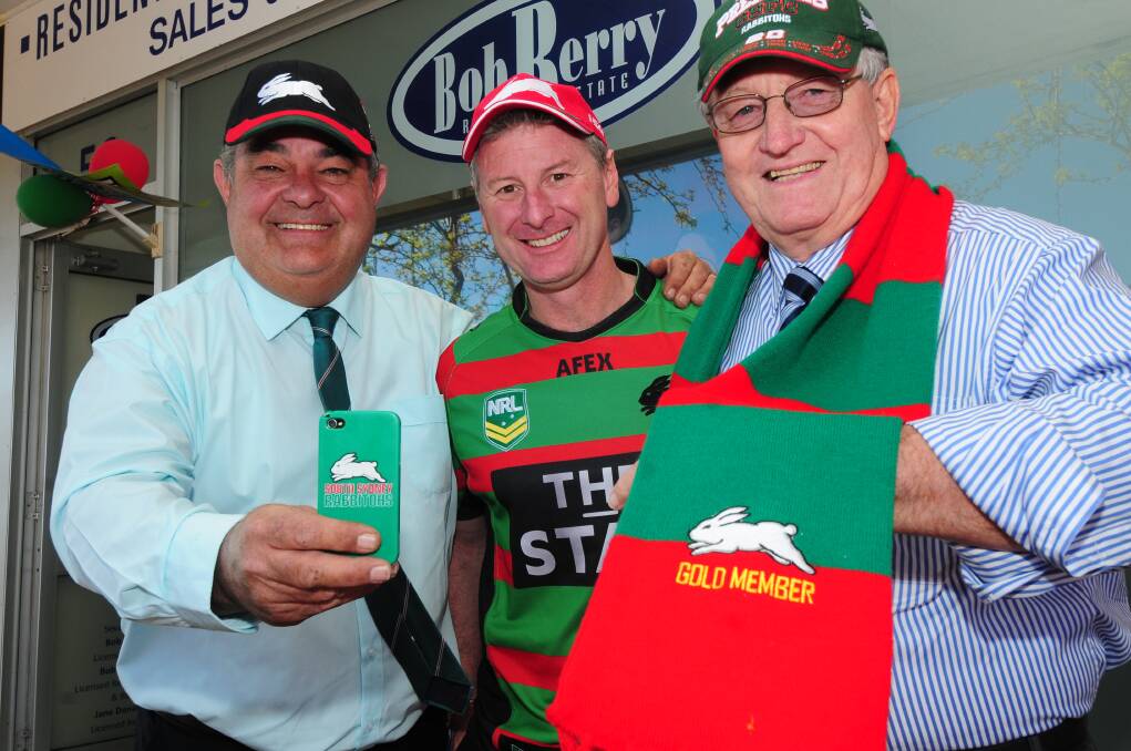 Die-hard Souths supporters John Walkom, Richard Tegart and Bob Berry will be cheering on their side against the Bulldogs in the NRL grand final on Sunday night. Photo: GREG KEEN