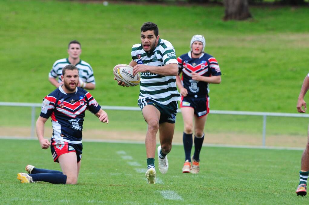 Daryl Cubby crossed the line five times yesterday as Dubbo CYMS dominated the Cobar Roosters.  
Photo: Louise Donges
