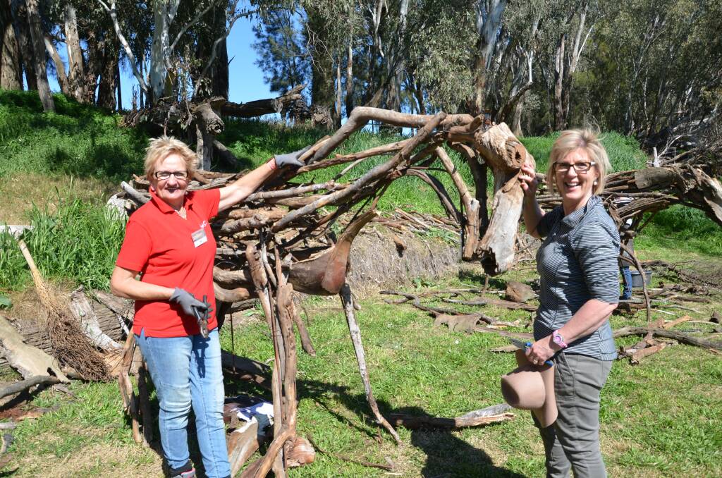 Pink Angel volunteers Pam Urquhart and Anne Gemmell will auction off their sculpture 'Horsesome' to raise money for the region's breast cancer sufferers. Photo: JENNIFER HOAR