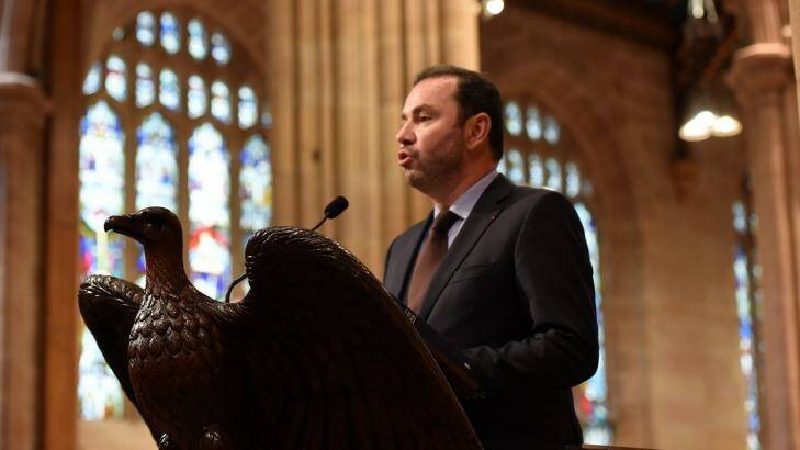 French ambassador to Australia Christophe Lecourtier speaking during a Service of Sorrow and Prayer for Paris held at St Andrew's Cathedral, Sydney. Photo: Steven Siewert