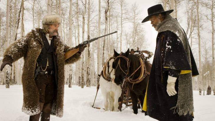 Kurt Russell and Samuel L. Jackson in The Hateful Eight, directed by Quentin Tarantino. Photo: Supplied
