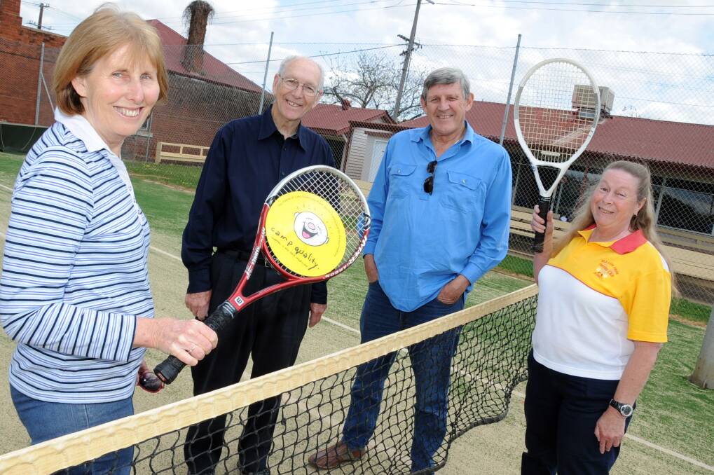 Muller Park Tennis Club members Robyn Roe, Colin Rootes, Paul Rose and Gladys Thornbury are gearing up for today's Graham Priest and Warren McLennan Memorial Charity Day.  
Photo: Belinda Soole