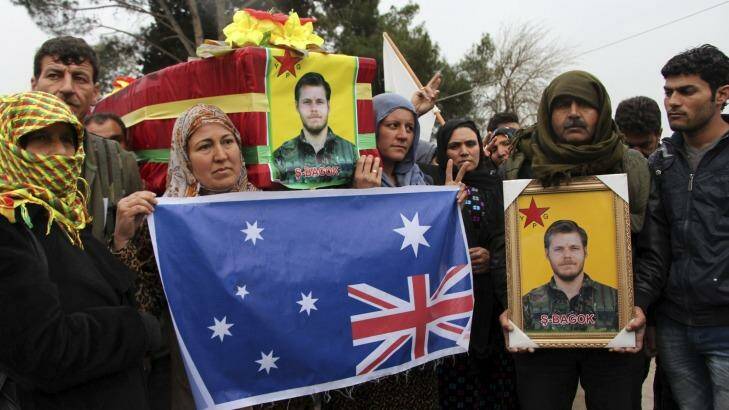 Kurdish fighters held a funeral for Australian Ashley Johnston, who was killed fighting Islamic State militants. 

Ashley4.jpg Photo: Massoud Mohamed