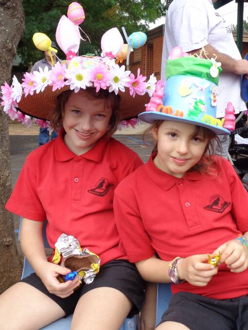 WONGARBON PUBLIC SCHOOL EASTER HAT PARADE: Allison Rice and Jessica Priddis. Photo contributed