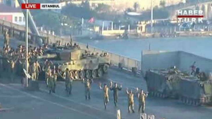 Turkey soldiers surrender in Istanbul after Friday's attempted coup. Photo: Screengrab