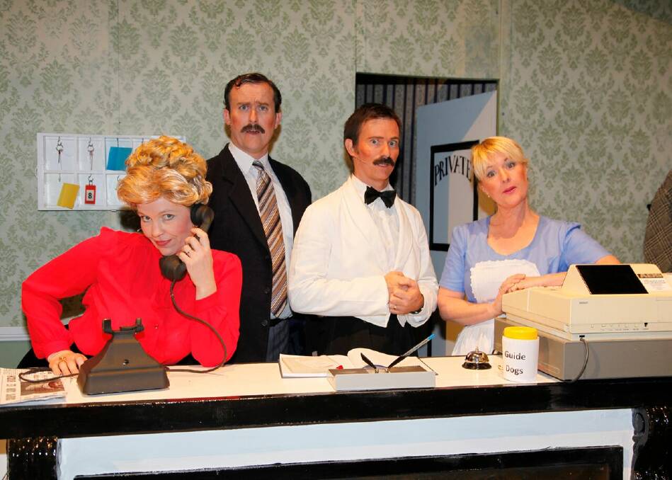 Jo Gibb (Sybill), James Eddy (Basil), Allyn Smith (Manuel) and Janet Elliott (Polly) are ready to entertain you in Fawlty Towers. 
 
 
Photo: CHARMAINE WRAY
