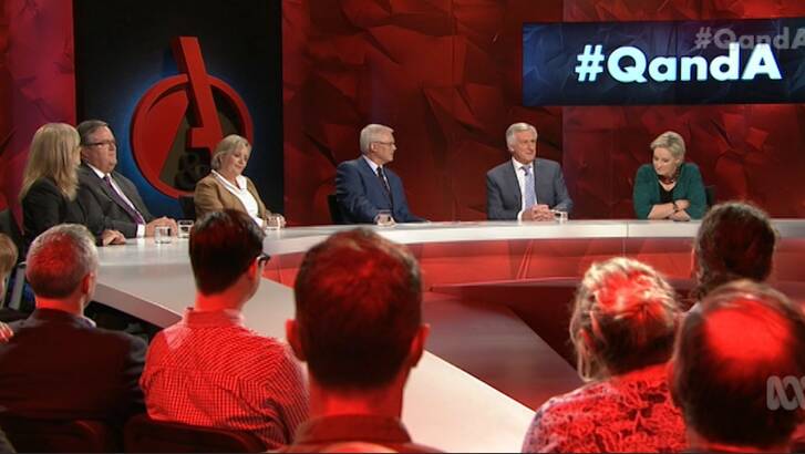 Also on Q&A were journalist Caroline Overington, Liberal MP Ewen Jones, social commentator Jane Caro.and Labor senator Alannah MacTiernan.  Photo: ABC Q&A