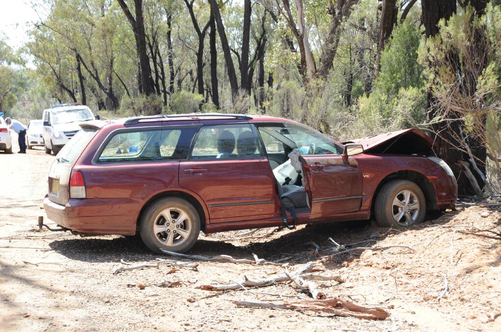 Emergency services were called to west Dubbo following reports a car hit a tree yesterday morning. Photo: CHERYL BURKE.