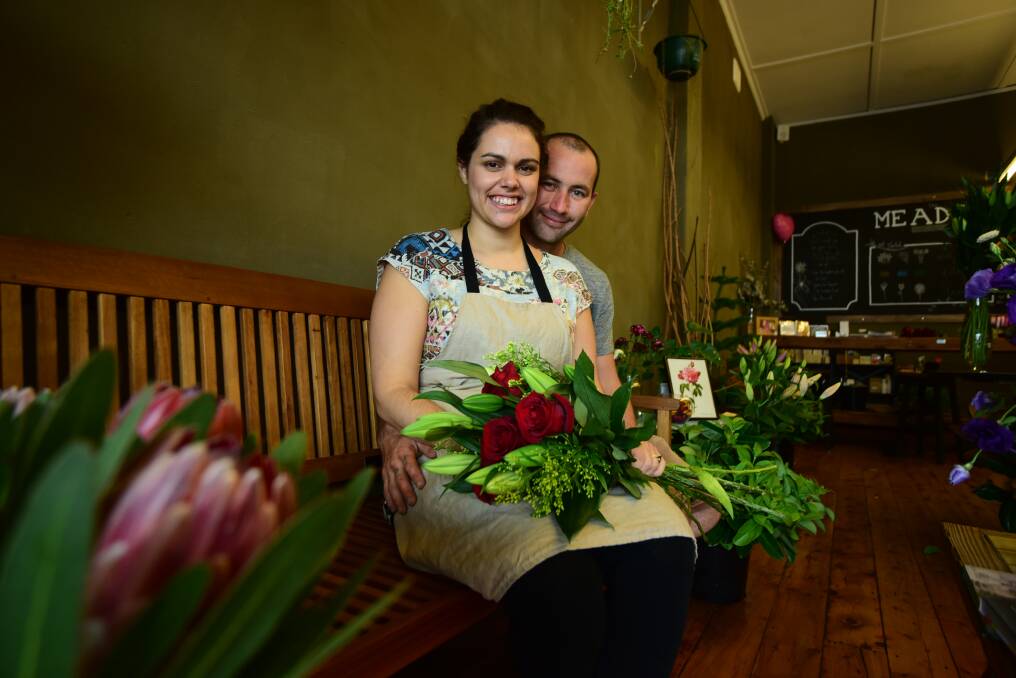 The Meadow Floral Design owner Irissa Knight with husband Andrew Knight. Photo: BELINDA SOOLE