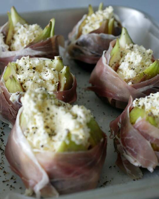 Jill Dupleix's figs with prosciutto, goat's cheese and almonds <a href="http://www.goodfood.com.au/good-food/cook/recipe/figs-with-prosciutto-goats-cheese-and-almonds-20111019-29vld.html"><b>(recipe here).</b></a> Photo: Natalie Boog