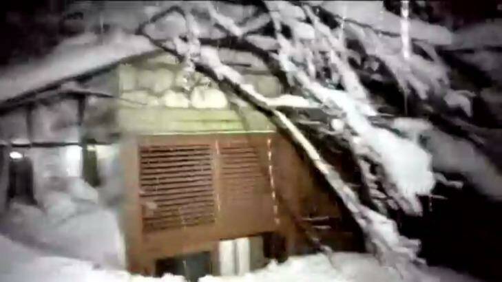 Snow and trees blanketed the roof of the hotel when rescuers arrived. Photo: BBC News