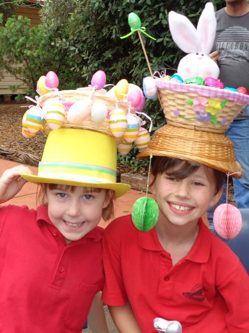WONGARBON PUBLIC SCHOOL EASTER HAT PARADE: Emily Austin and Charlotte Jones. Photo Contributed
