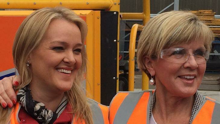 Julie Bishop campaigning in NSW seat of Lindsay, with local MP Fiona Scott at RKR engineering. Photo: Deborah Snow.