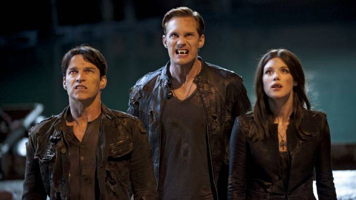 Stephen Moyer as Bill, Alexander Skarsgard as Eric and Lucy Griffiths as Nora in True Blood. Photo: Supplied