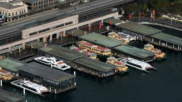 The Cahill Expressway looms over the Circular Quay ferry wharves. Photo: Bob Pearce 