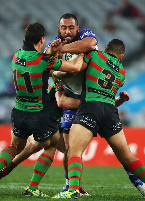 SYDNEY, AUSTRALIA - AUGUST 21:  Sam Kasiano of the Bulldogs in action during the round 24 NRL match between the South Sydney Rabbitohs and the Canterbury Bulldogs at ANZ Stadium on August 21, 2015 in Sydney, Australia.  (Photo by Mark Nolan/Getty Images)