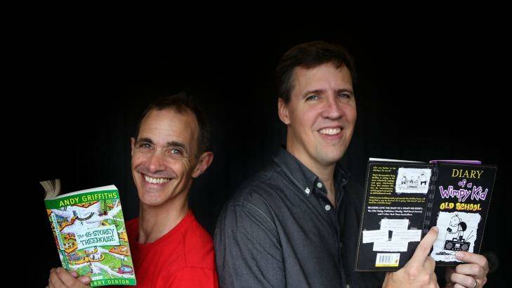 The two biggest names in children's literature - Andy Griffiths (left) and Jeff Kinney. Andy's book is number one on the bestseller list and Jeff's is number two.  Photo: James Alcock