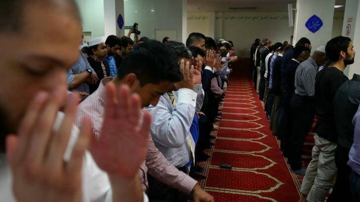 Worshippers during Friday prayers at Parramatta Mosque on Friday.
 Photo: Wolter Peeters