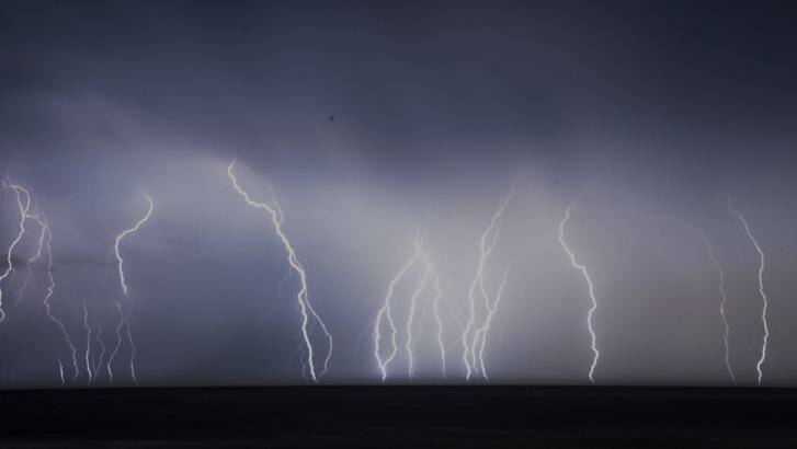 An intense lightning barrage over the northern beaches of Sydney on Thursday. Photo: Nick Moir