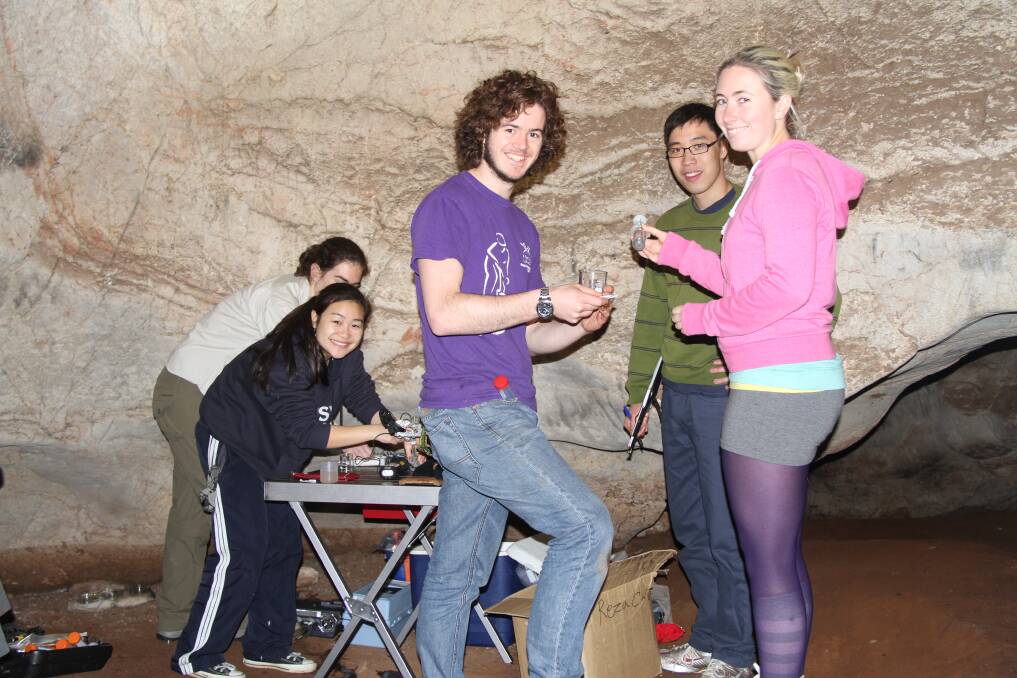 Christine Troug, Helen Rutlidge, Patrick Bryant, Philemon Poon and Juliet Schilling working in the cave.