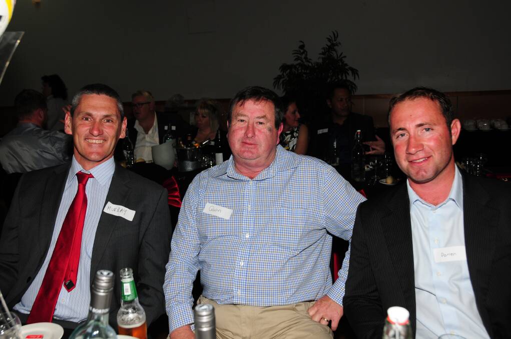 Western Division s incoming coach Darren Jackson (right) with Murray Wood (left) and Gavin Board (middle) at the Group 11 presentation dinner last Friday. 	Photo: JACKIE PRATTEN