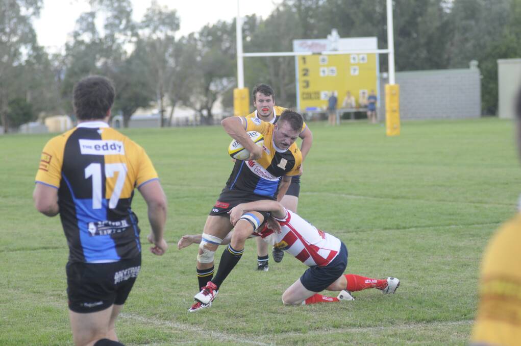 CSU s Dom Alexander in action against Cowra last season. The Students are torn on the debate currently engulfing central west rugby regarding the best competition structure for 2016. 	Photo: CHRIS SEABROOK