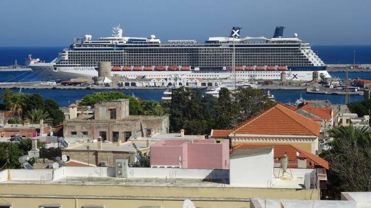 Celebrity Reflection  ... The ship moored in Rhodes, Greece.  Photo: Caroline Gladstone
