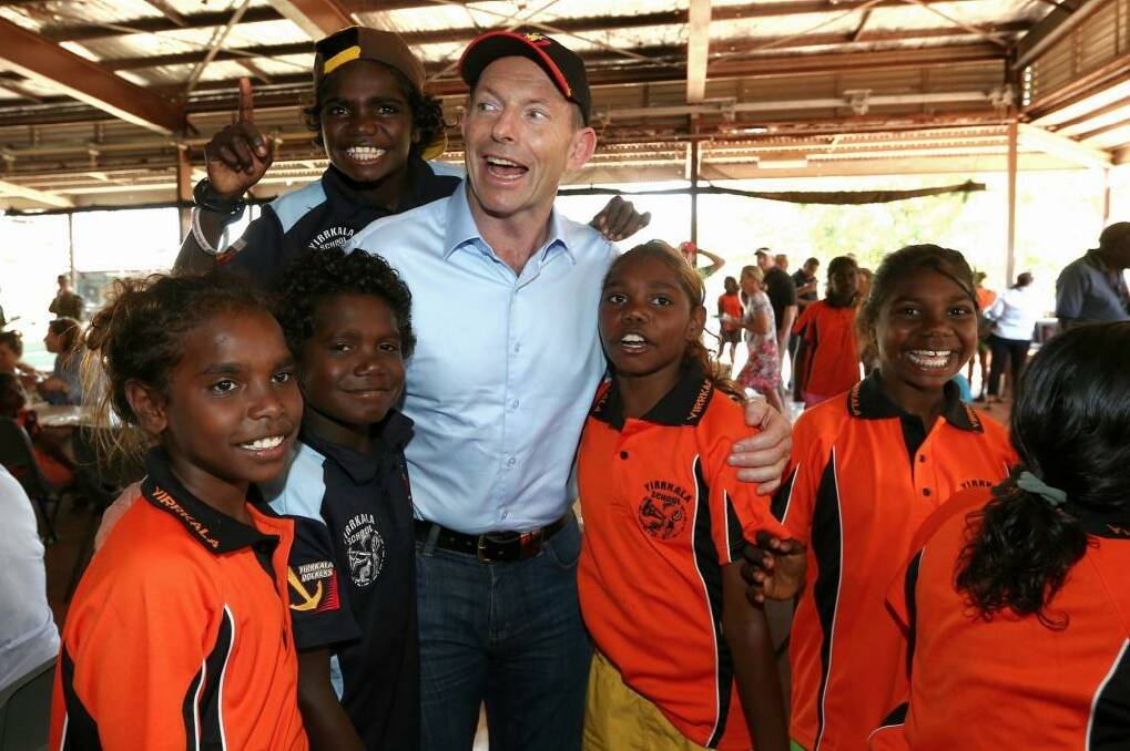 Tony Abbott during his visit to North East Arnhem Land last week. Photo: Alex Ellinghausen