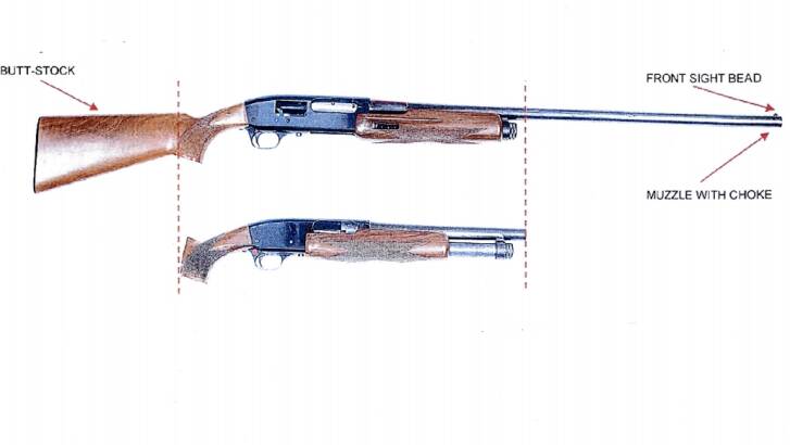 The ageing Le Salle 12 gauge sawn-off shotgun used by Monis during the siege. Photo: Department of Justice