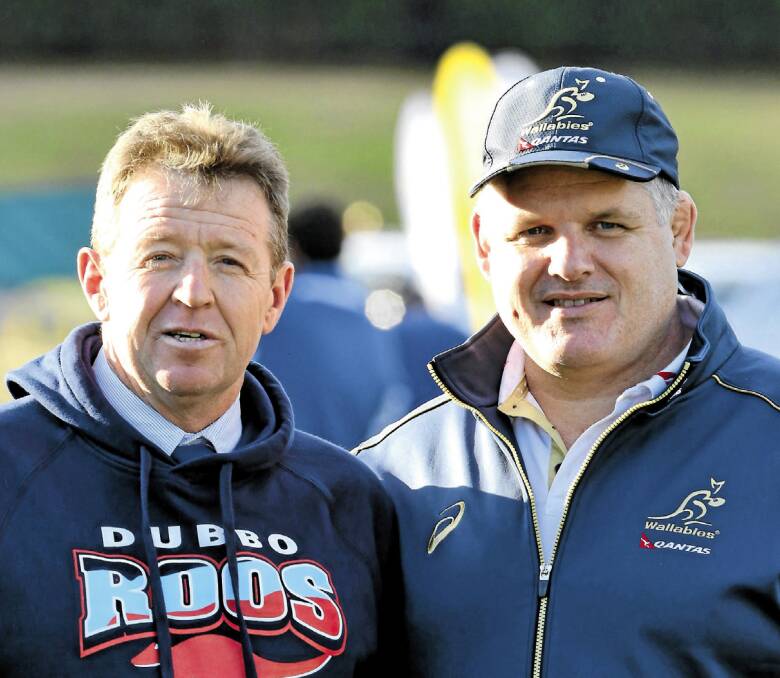 Dubbo's Vince Gordon, pictured with former Wallabies coach Ewen McKenzie, is part of the 11-man coaching panel for the Central West in 2016. 
	Photo: FILE