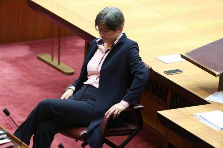 Senator Penny Wong during the vote that defeated the attempt to restore the Same-sex Marriage Plebiscite Bill to the Senate at Parliament House in Canberra on Wednesday 9 August 2017. Fedpol. Photo: Andrew Meares 