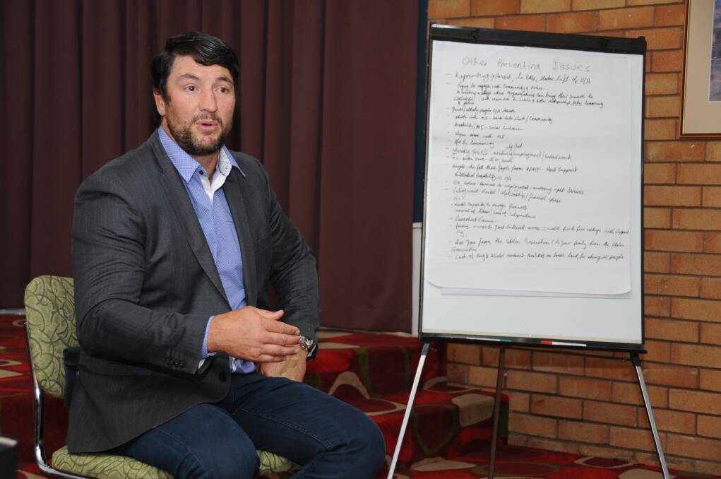 Nathan Hindmarsh speaking at Dubbo RSL on Wednesday. The former Parramatta captain admits life will be tough for the Eels without Jarryd Hayne. 												 	   Photo: Belinda Soole