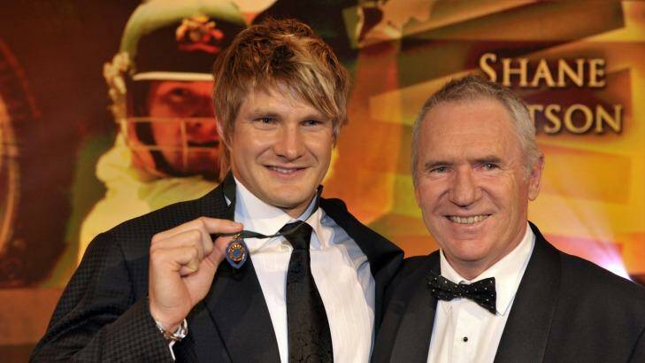 Top of his game: Watson with the Allan Border medal and the man himself Photo: Michael Clayton-Jones