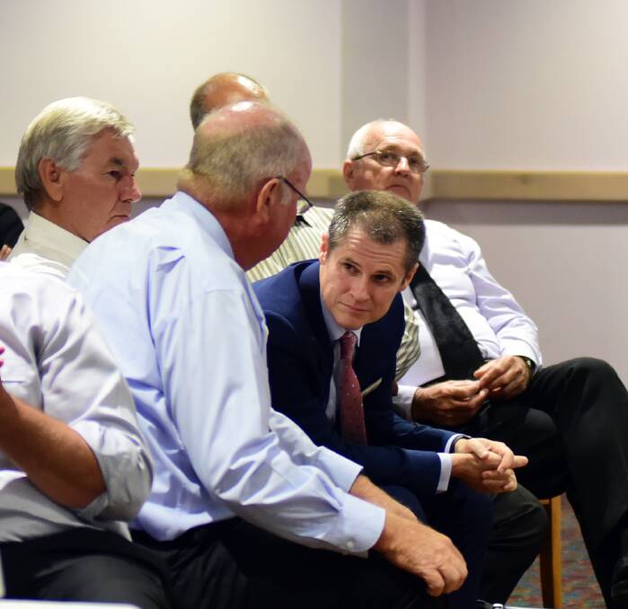 Councillors Greg Mohr, Kevin Parker, mayor Mathew Dickerson and Rod Towney were among the 281 people who attended the public meetings in Dubbo on the council amalgamations.  
Photo: BELINDA SOOLE