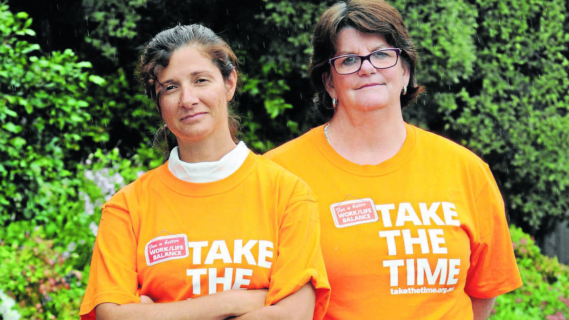 ORANGE: Orange-based Shop, Distributive and Allied Employees Association (SDA) representatives Charlotte Maguire and Tracy Morton are speaking out against Boxing Day trading. Photo: STEVE GOSCH 0326sgunion1