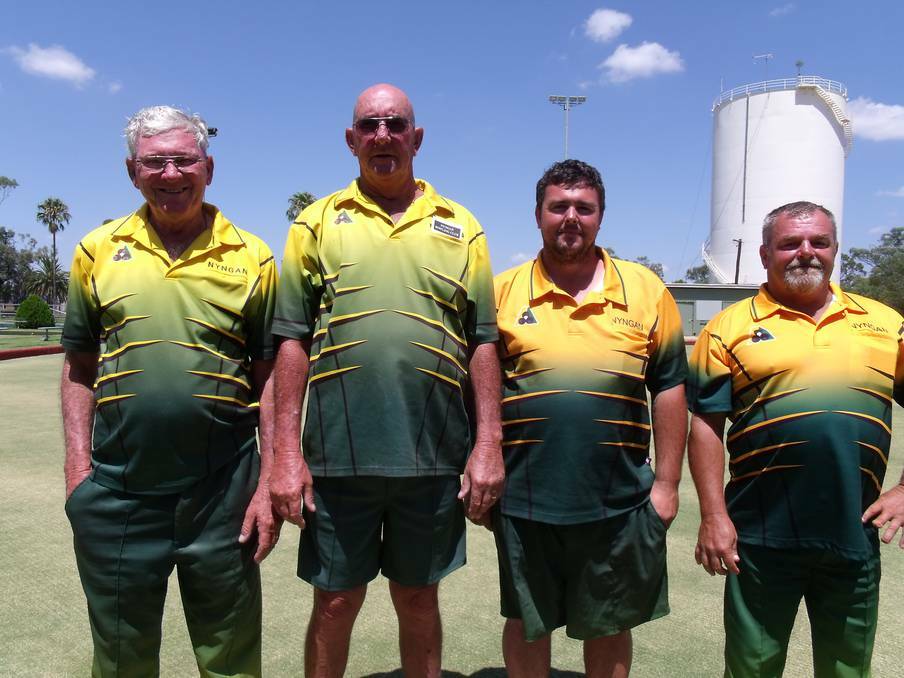 NYNGAN: The fours championships were played last weekend, with Mick Parry, Tom Howard, Peter McKechnie and Kevin Miles being the outright winners on Sunday defeating Craig Rodis, Kevin Reynolds, Rodney Ryan and Eric Nipperess.