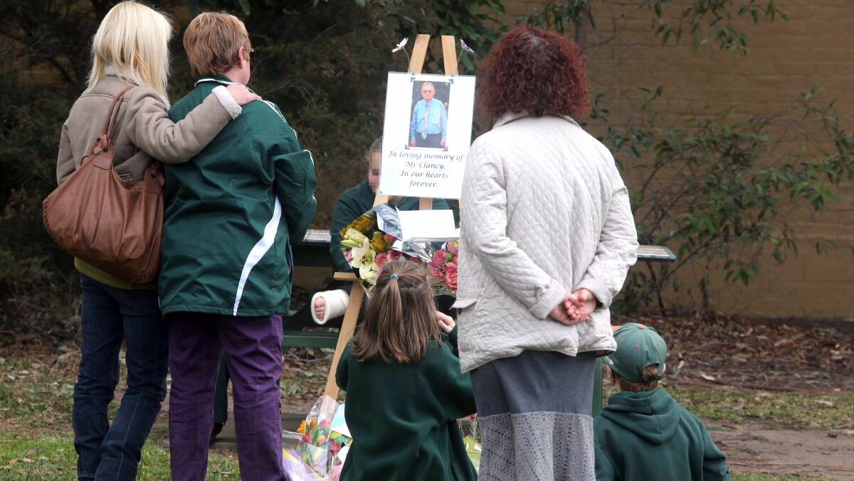 The memorial to former deputy principal Michael Clancy at Albion Park Public School. Picture: ROBERT PEET