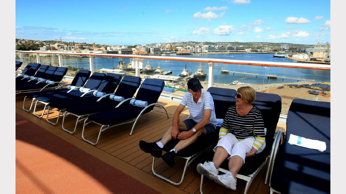 View of Newcastle from the deck of the Celebrity Solstice. Picture: Simone De Peak