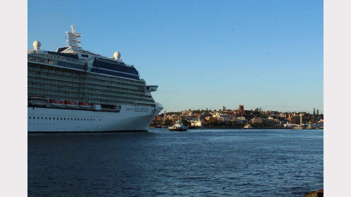 The Celebrity Solstice, 317 metres long, arriving in Newcastle, as seen from Stockton. Picture: Andrew Frith