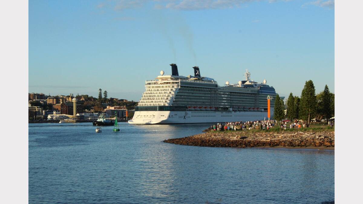 The Celebrity Solstice, 317 metres long, arriving in Newcastle, as seen from Stockton. Picture: Andrew Frith